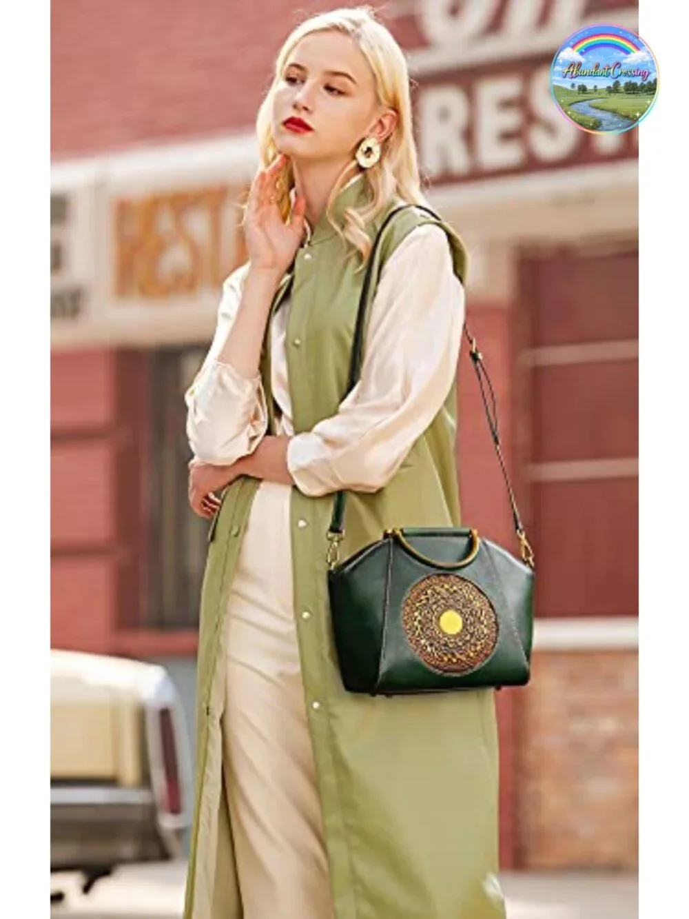 Genuine Leather Embossed Totem Top Handle Satchel Crossbody Bag Women's Handbag